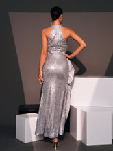 Halter Silver Appliqued Split Mermaid Dress